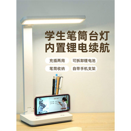 康铭led台灯护眼书桌学生宿舍可充电学习卧室床头灯阅读充插两用