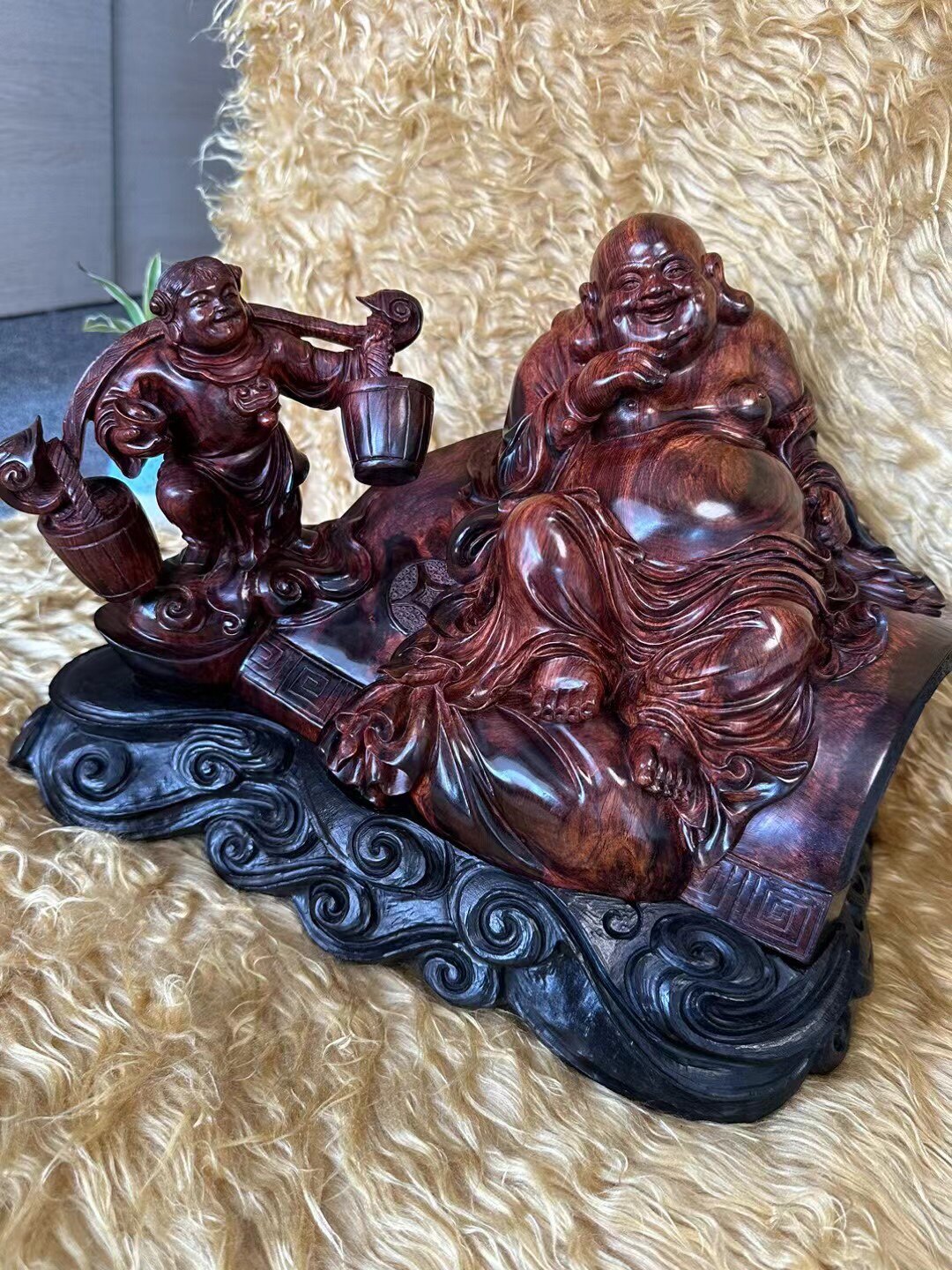 正宗海黄海南黄花梨老料油梨整料清刀招财弥勒佛收藏送礼摆件观音