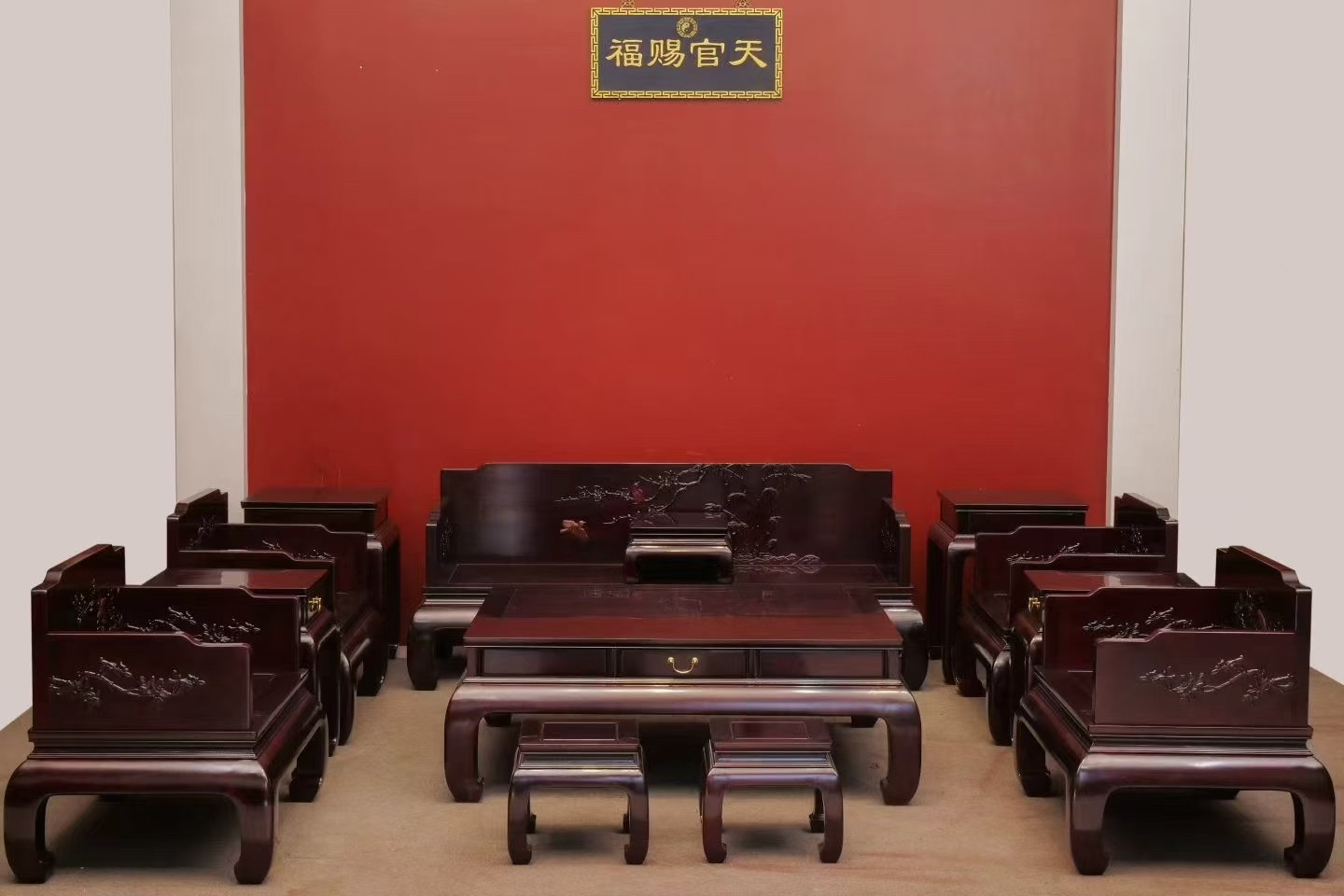 非洲小叶紫檀老挝大红酸枝沙发整装组合血檀祥龙沙发十三件套满雕