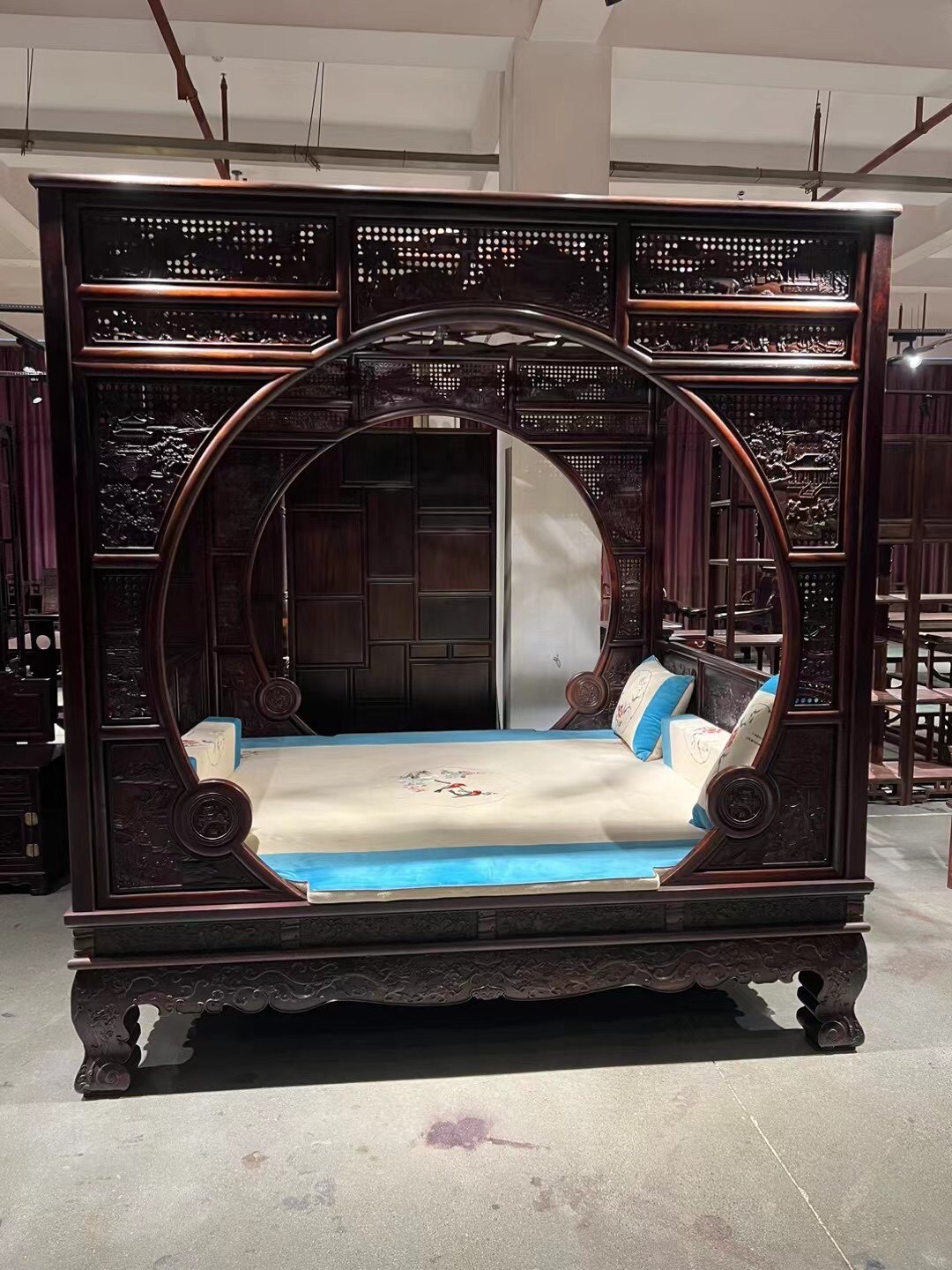 红木老挝大红酸枝木明清架子床古典双月洞床千工拔步床中式踏步床