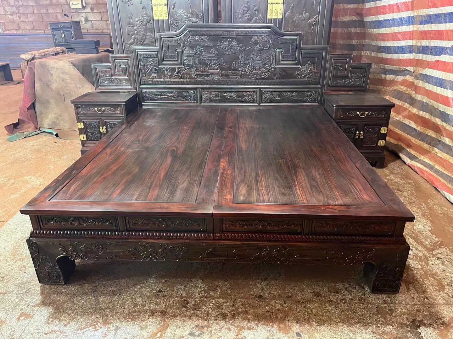 老挝大红酸枝交趾黄檀大脚步步高山水高低床仿古典新中式红木家具,住宅家具,红木床,淘宝优惠券,粉丝福利购,淘宝优惠卷