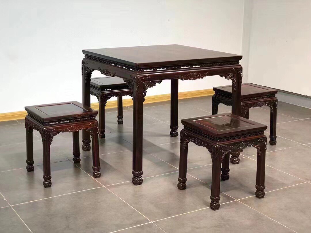 大红酸枝无拼补麻将桌新中式实木家用高档麻将桌餐桌两用桌椅组合