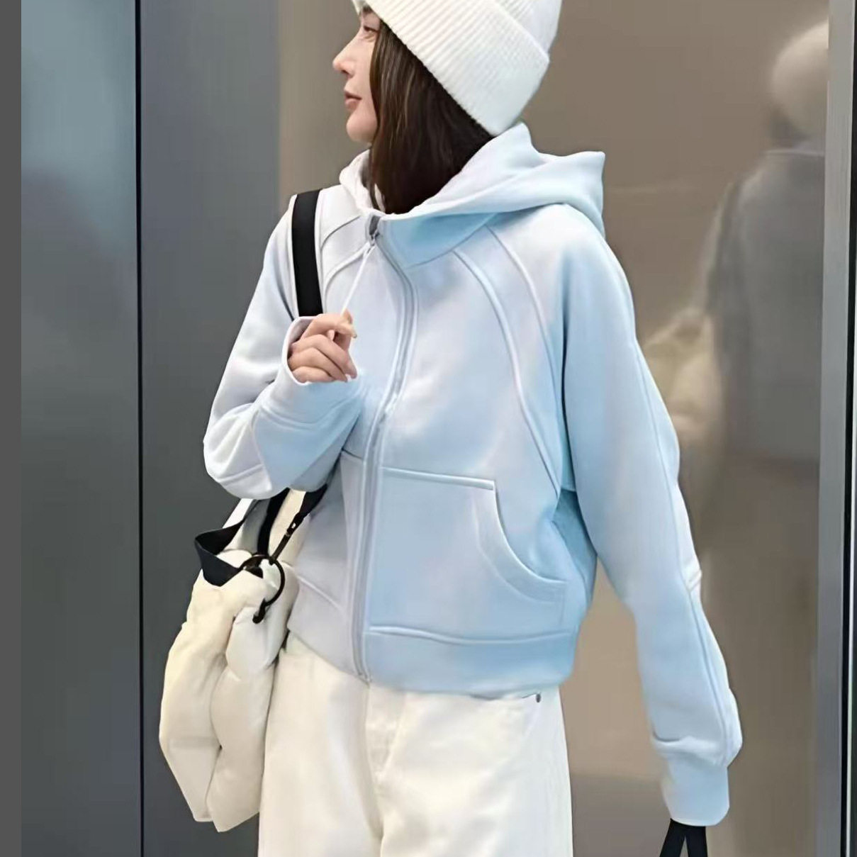 美式高街设计感连帽加绒卫衣开衫女欧洲站冬装2025新款加厚外套潮