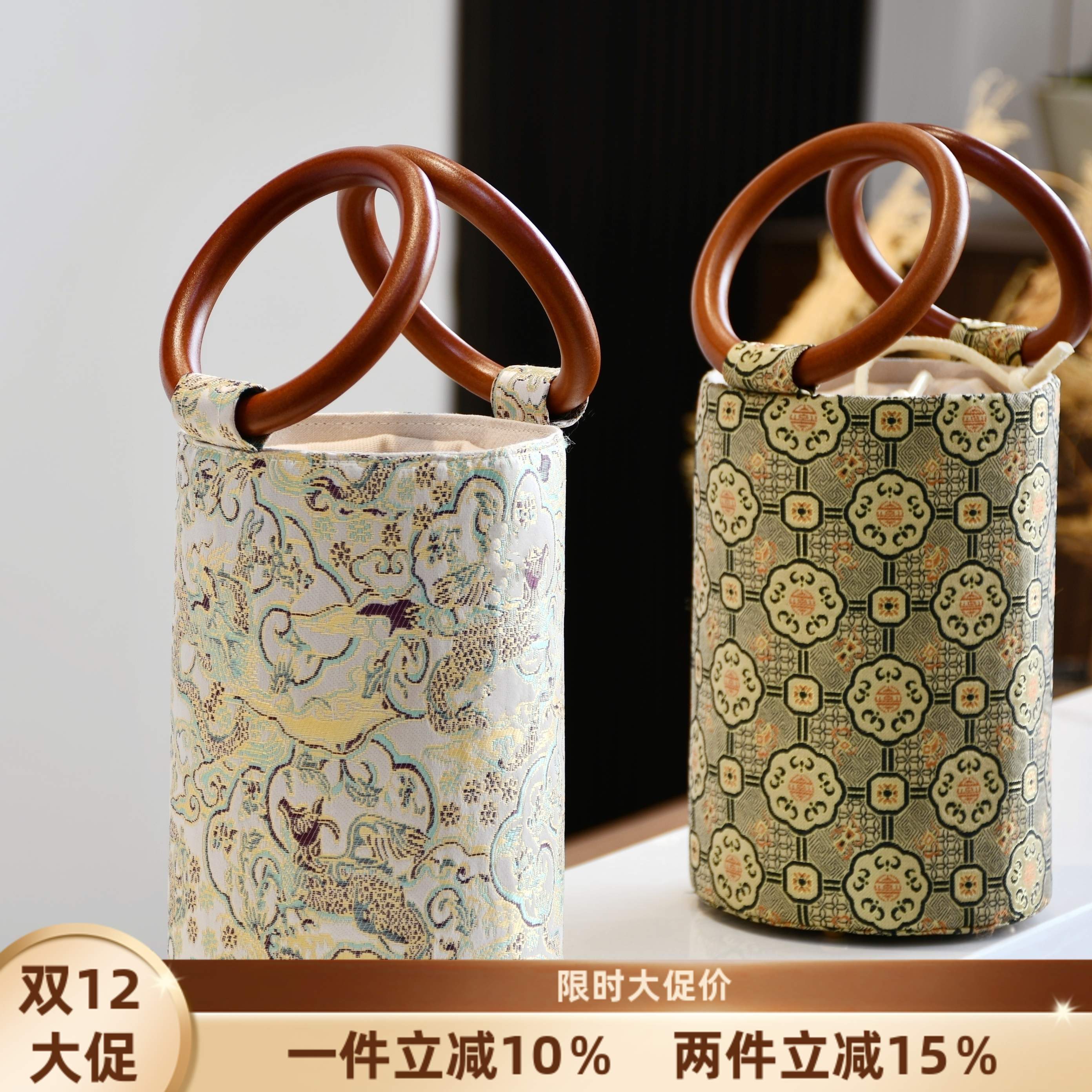 双木环水桶包口金包DIY材料包宋锦汉服真丝非遗手工布艺包套装