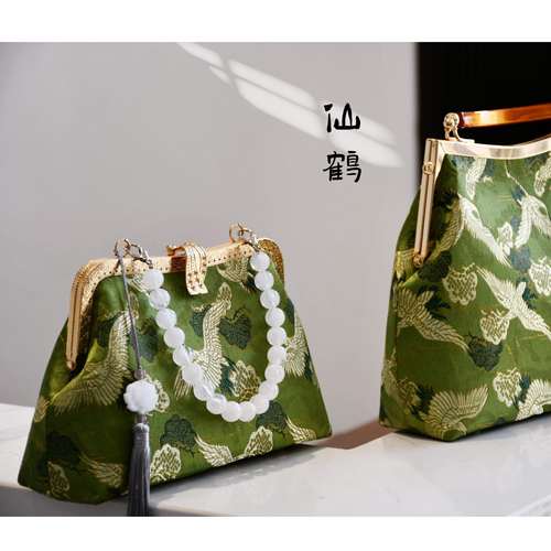 云中歌-织锦缎宋锦真丝仙鹤口金包DIY材料包布艺非遗手工包旗袍包