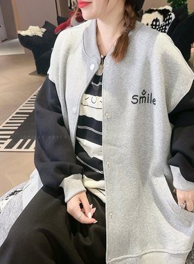 Smile刺绣撞色棒球服卫衣外套