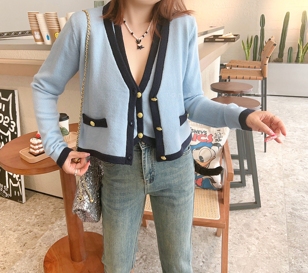 兔美善韩国代购女装 春新 温柔复古风V领撞色边背心+开衫两件套,女装/女士精品,时尚套装,淘宝优惠券,粉丝福利购,淘宝优惠卷