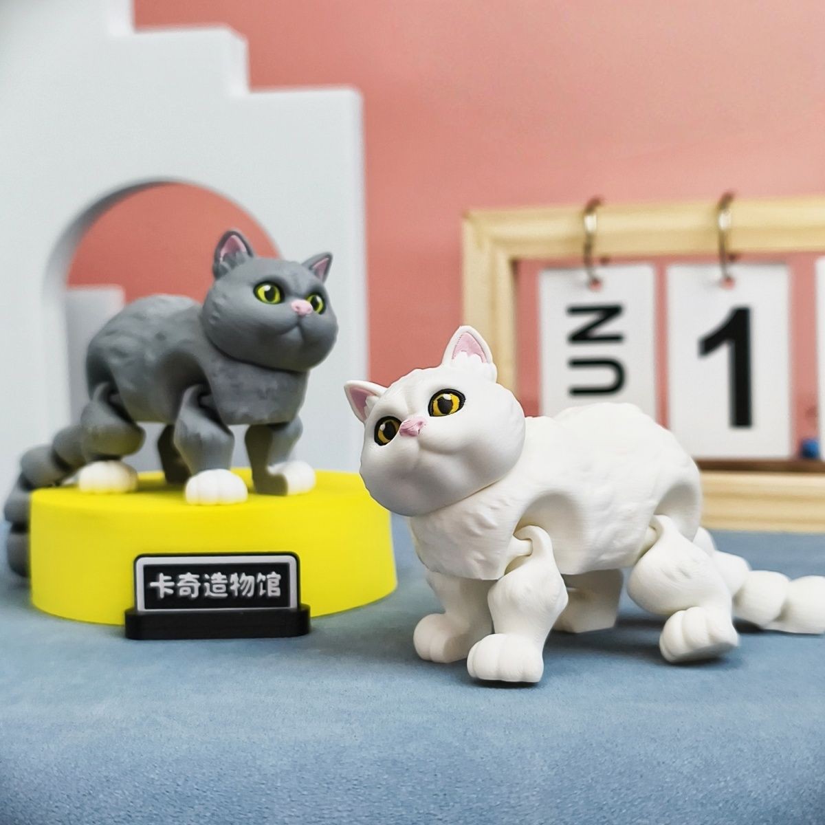 3d打印猫咪关节可动白猫蓝猫仿真动物可爱儿童礼物玩具玩偶小摆件
