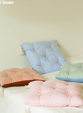 流苏绑带亚麻条纹椅垫学生日系韩系坐垫办公室家用四季椅子垫座垫