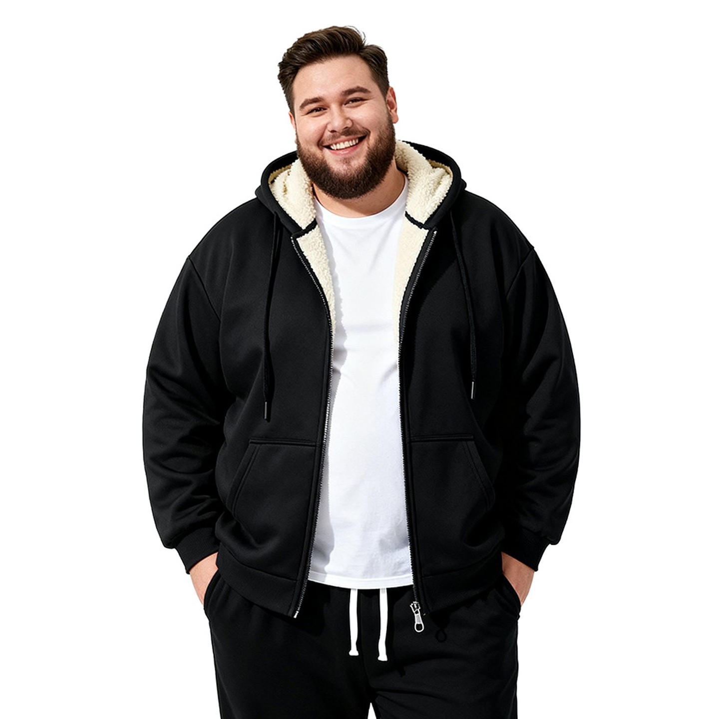 大码男装羊羔绒卫衣加肥加大宽松休闲连帽上衣加绒加厚保暖外套潮