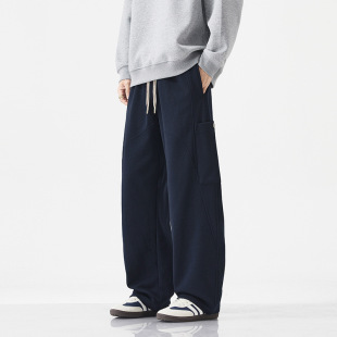 美式工装休闲弯刀裤大码胖子休闲裤子男春秋季宽松显瘦直筒阔腿裤