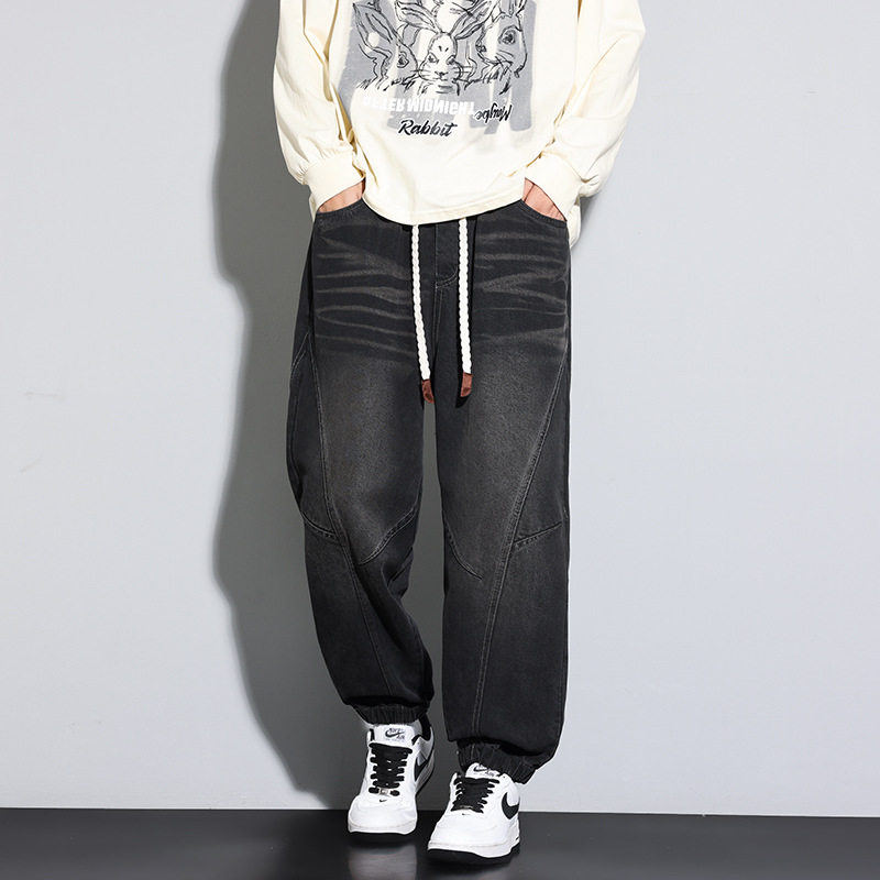 胖哥阔腿bootcut牛仔裤男夏季薄款宽松直筒美式拼接显瘦牛仔裤男,男装,大码下装,淘宝优惠券,粉丝福利购,淘宝优惠卷