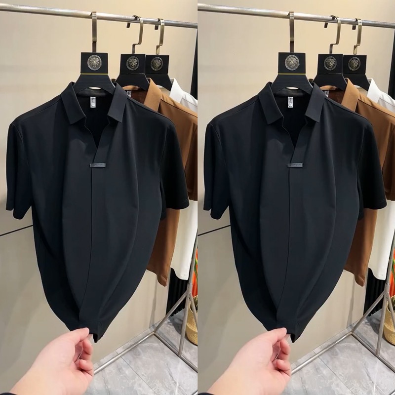 天衣无缝功能夏季大码冰丝高弹封闭门襟衬衫男胖子衬衣v领POLO衫