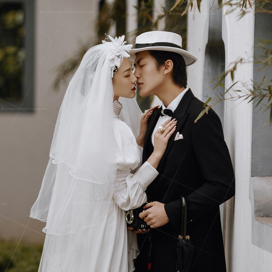 影楼婚纱照样片新款高端版权外景旅拍复古白纱公园林文艺摄影客样