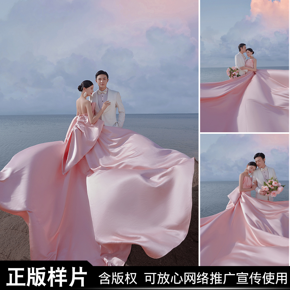海景婚纱照新样片 影楼外景花絮小视频夕阳湖景水边彩纱版权样片