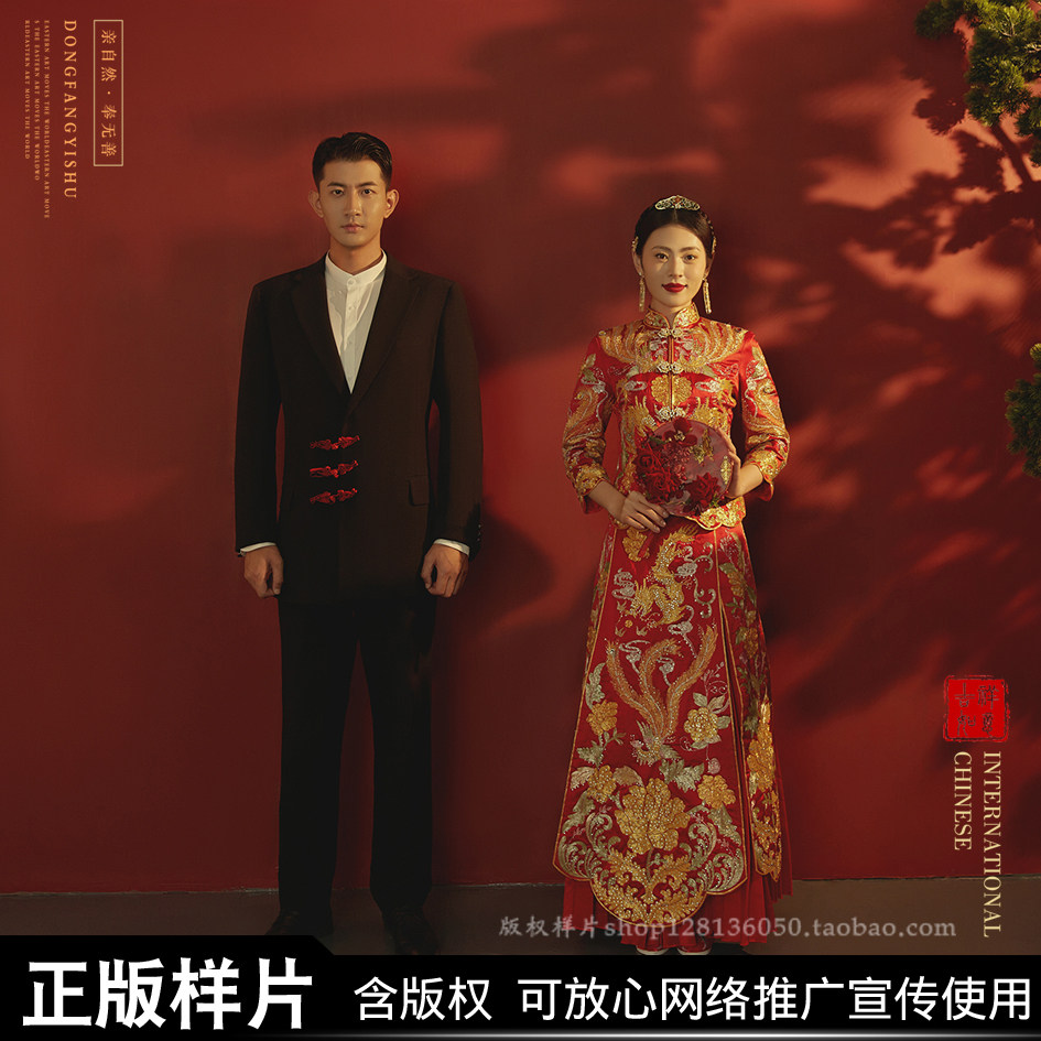 中式秀禾婚纱照客样2024新款单色国潮古装美人记影楼高端喜嫁样片