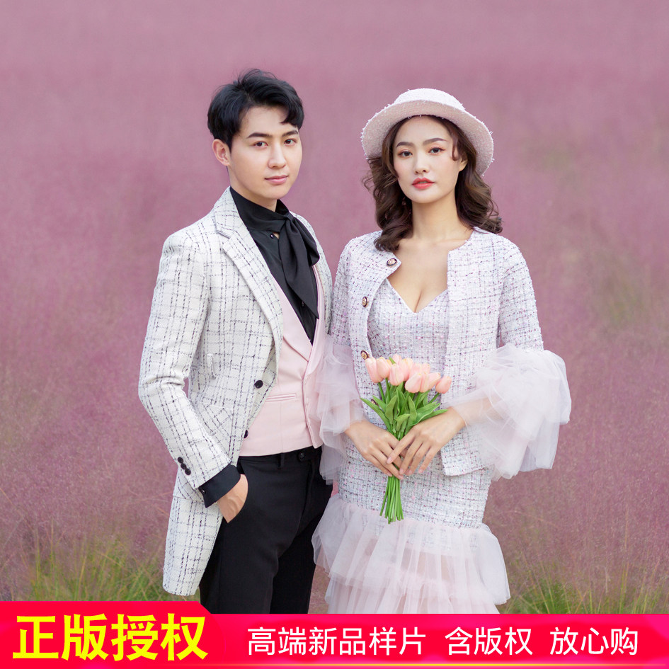 影楼婚纱照外景样片展会情侣小清新版权旅拍森系花海粉黛新款样片