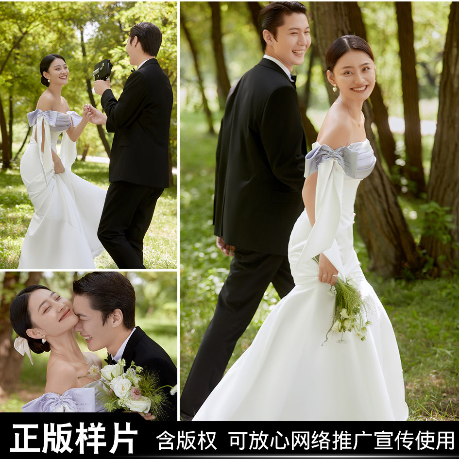 影楼婚纱照样片 展会外景旅拍小清新树林森系草地白纱新款客样片
