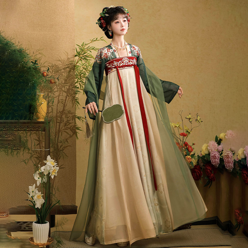 原创汉服女唐制齐胸乳裙绣花襦裙复原风显瘦日常仙气春夏通勤全套