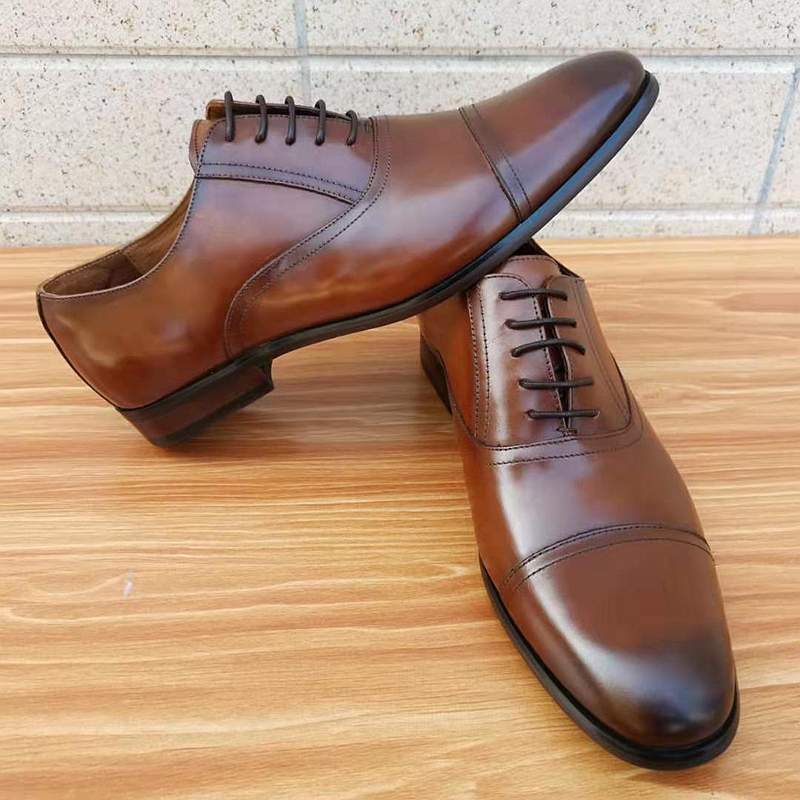 欧美三接头系带手工商务风牛津鞋