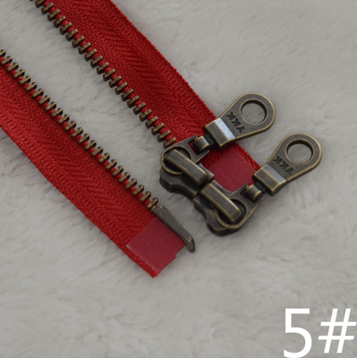 YKK金属拉链 5号青古铜双开50-120cm 羽绒服门襟YKK服装 红拉链