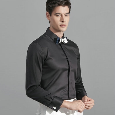 法式透气修身型弹力丝滑长袖衬衫