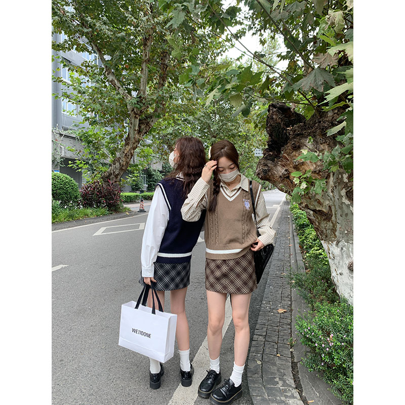 sieyiu学院风短裙格纹半身裙
