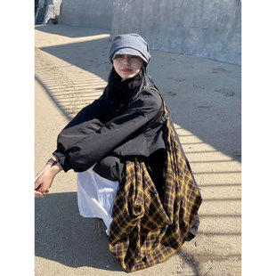 夏季新款多功能帆布包女格纹黄格子复古托特包通勤单肩斜挎双肩包