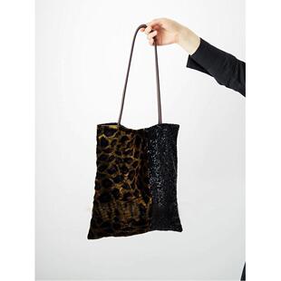 大容量豹纹亮片单肩包女复古拼色帆布袋新款通勤百搭手提托特包女