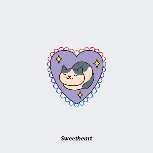 neuf弗紫色猫咪防水纹身贴 萌萌爱心小猫彩色梦幻可爱卡通