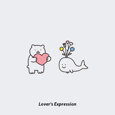 鲸鱼小熊爱心花束可爱线条纹身贴