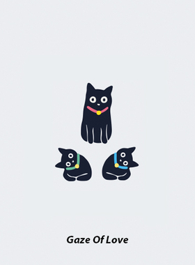 NEUF弗黑猫防水纹身贴爱的注视猫咪萌萌的眼神充满爱的凝视三只猫