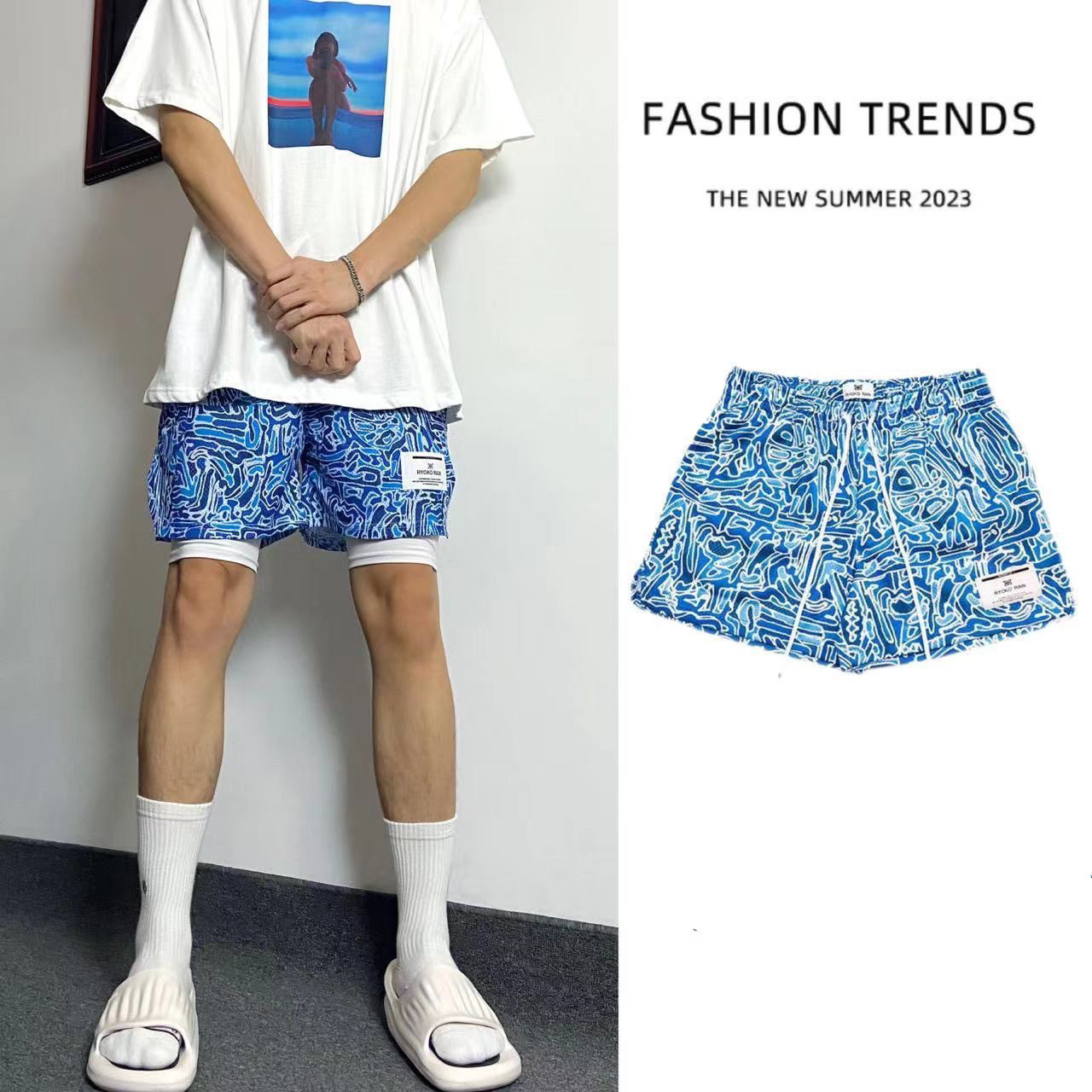 美式短裤夏季不过膝运动休闲四分裤男涂鸦复古跑步速干篮球裤潮牌