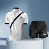 田径训练四分裤 休闲速干短袖 跑步体育t恤半拉链透气运动学生套装