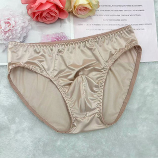 新款男式光滑亮面纯色性感爽滑缎面裤衩男士日常穿丝滑裆三角内裤
