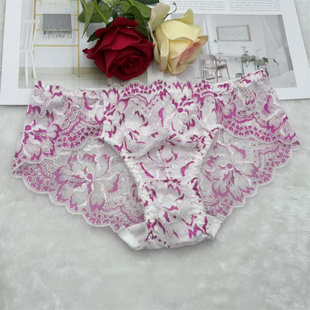 性感男式弹力透气蕾丝边刺绣可爱纯欲中腰三角裤男士透视蕾丝内裤