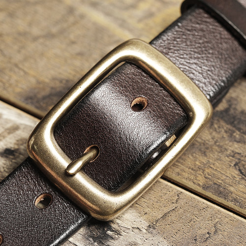 皮轩阁男头层牛皮铜百搭皮带