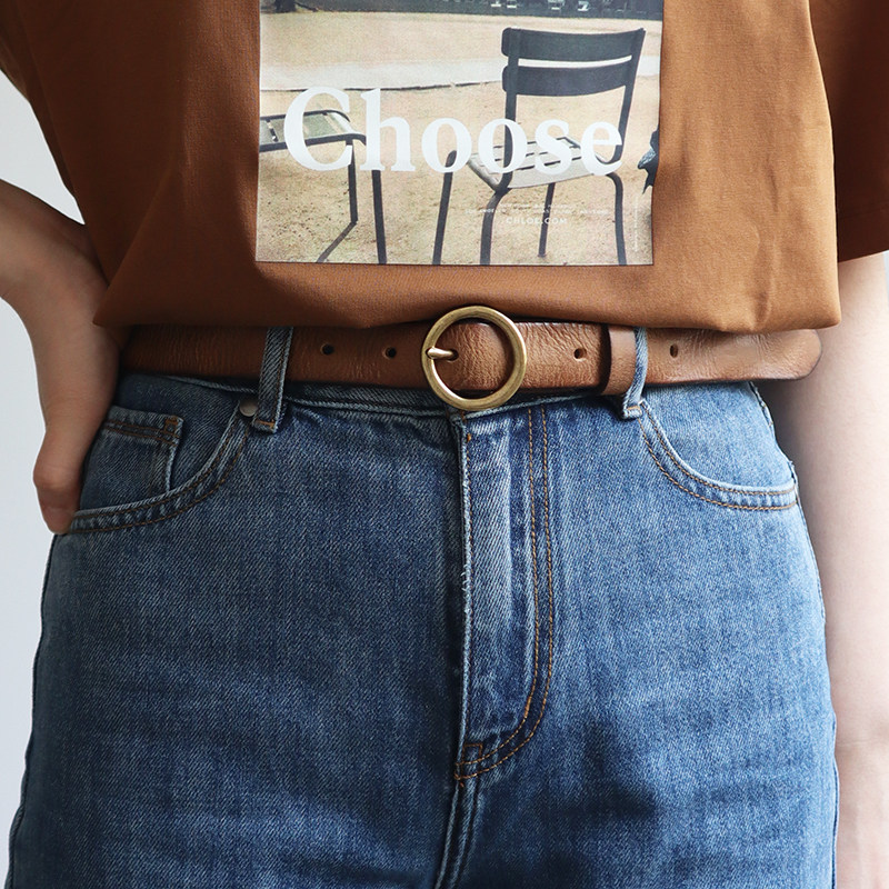 手工复古女士铜扣圆头牛仔裤百搭皮带女夏头层牛皮真皮腰带ins风,服饰配件/皮带/帽子/围巾,腰带/皮带/腰链,淘宝优惠券,粉丝福利购,淘宝优惠卷