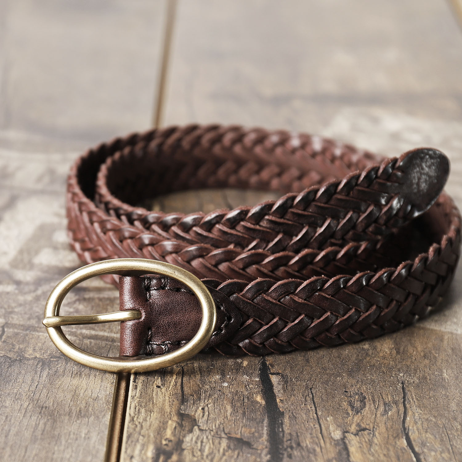 加长纯皮手工水染色编织腰带