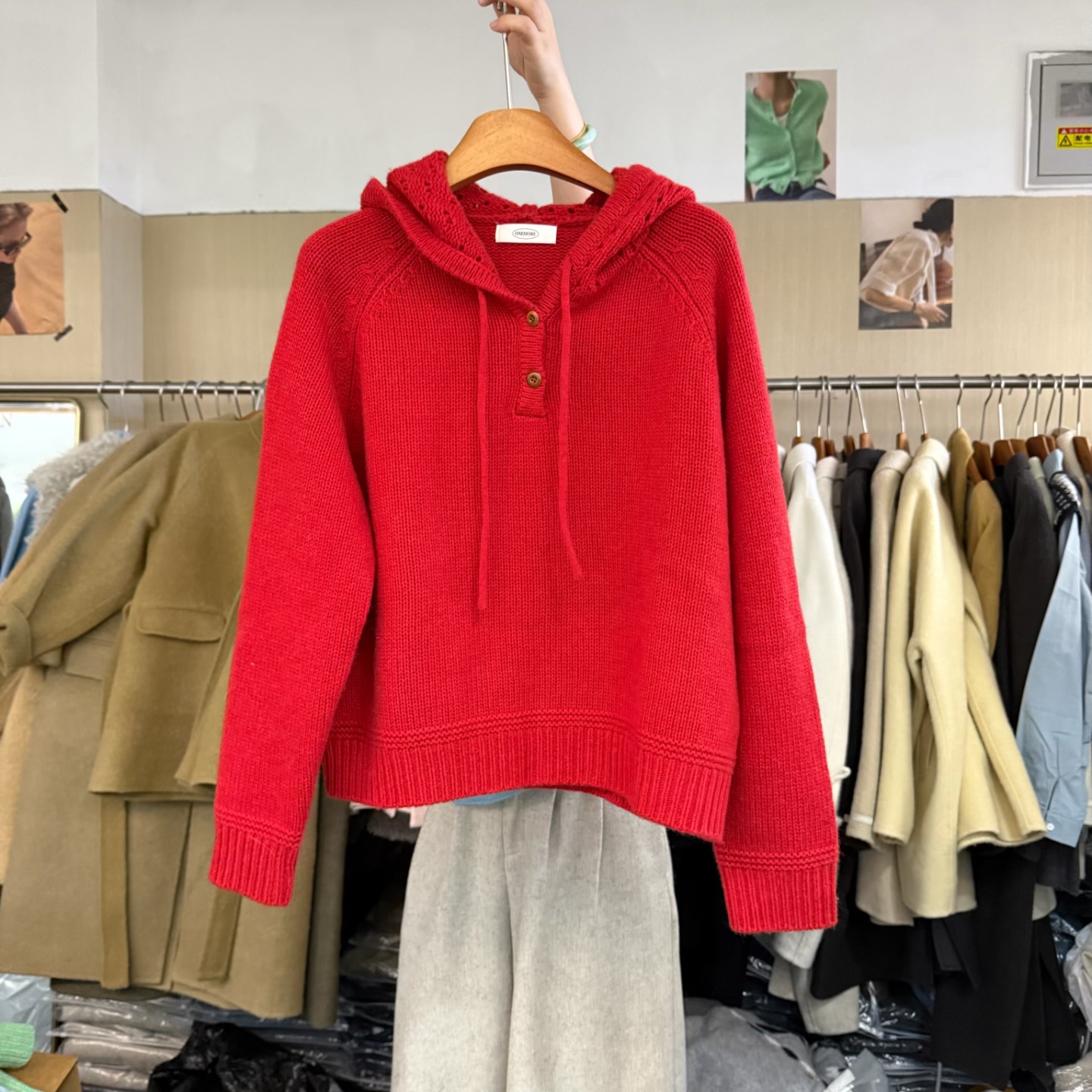 全羊毛连帽套头针织衫女冬百搭