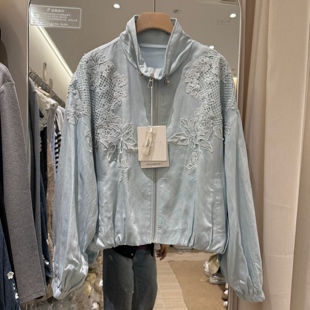 莱赛尔亚麻亲肤透气立领拉链外套女2026春款时尚百搭减龄宽松上衣