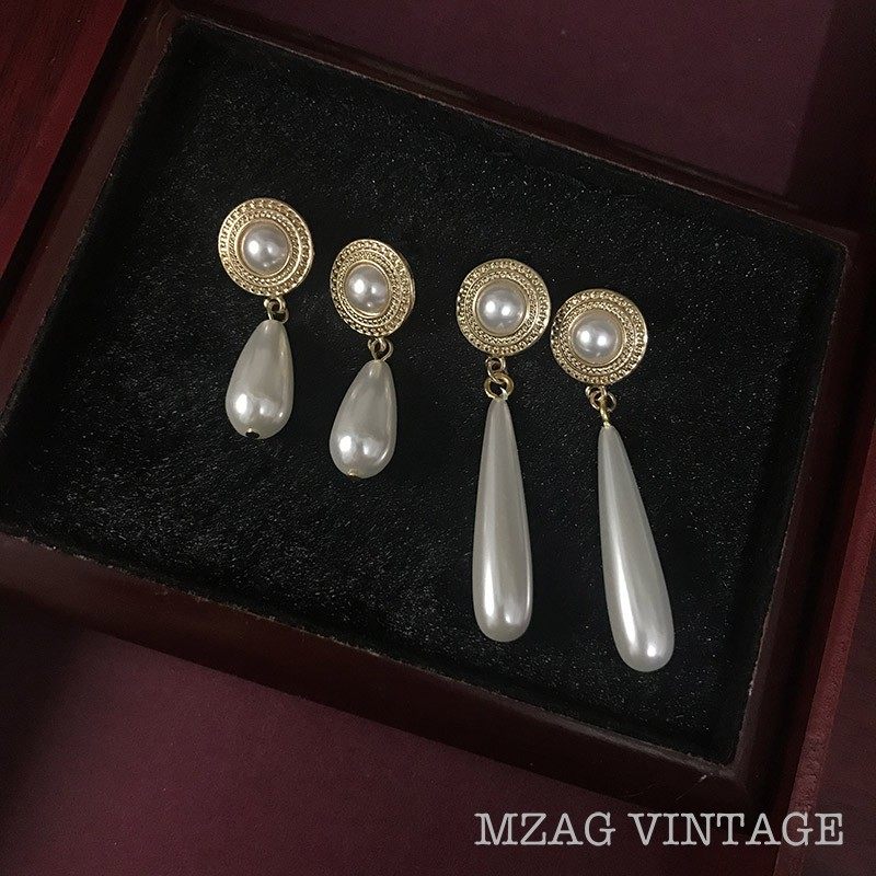 复古巴洛克宫廷风珍珠耳环优雅气质民国风vintage古董长水滴耳夹