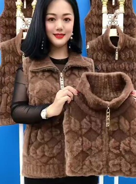 2025秋冬新款中年妈妈装水貂绒宽松马甲女背心针织开衫坎肩外套