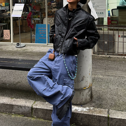 BLOOD RULE法工蓝cargo复古做旧cleanfit美式直筒男女cargo工装裤