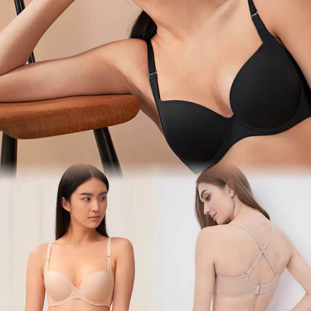 黛安正品新款光面无痕内衣抗菌大胸交叉U型美背薄款文胸16-8788