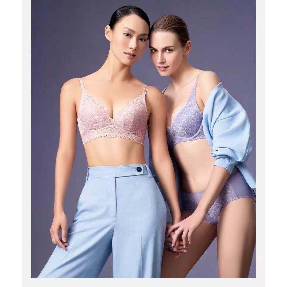 黛安水盈天成柔美蕾丝无钢圈深V小胸聚拢文胸11R1992内裤87R2491