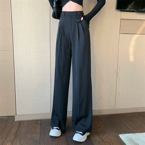 Real shooting real price high waist suit pants women's loose straight tube fill hanging feeling floor dragging leisure wide leg pants