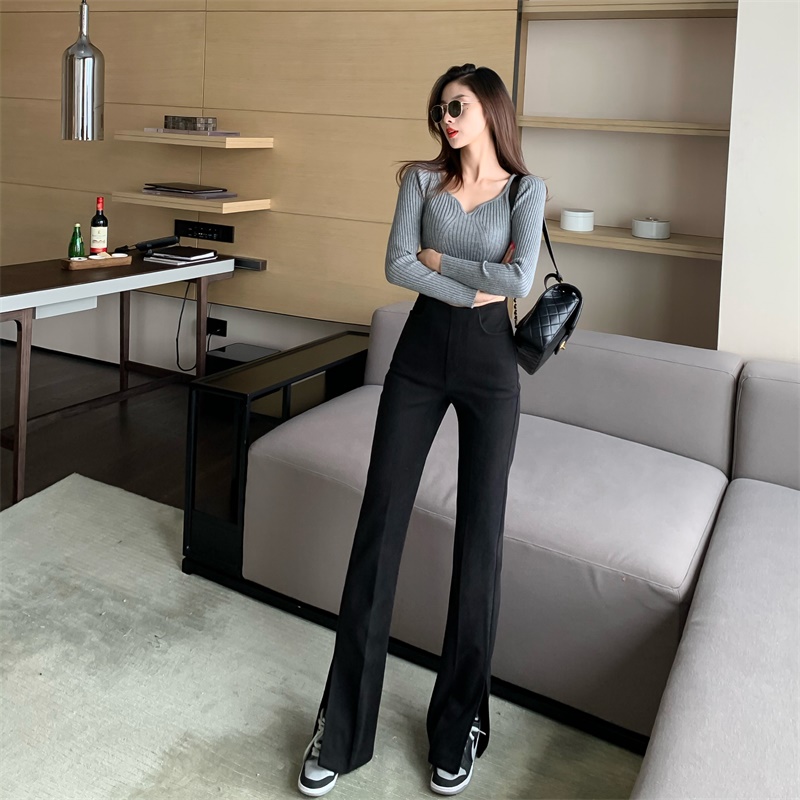 Real price new pants high waist thin versatile wide leg pants fashion split slim casual pants