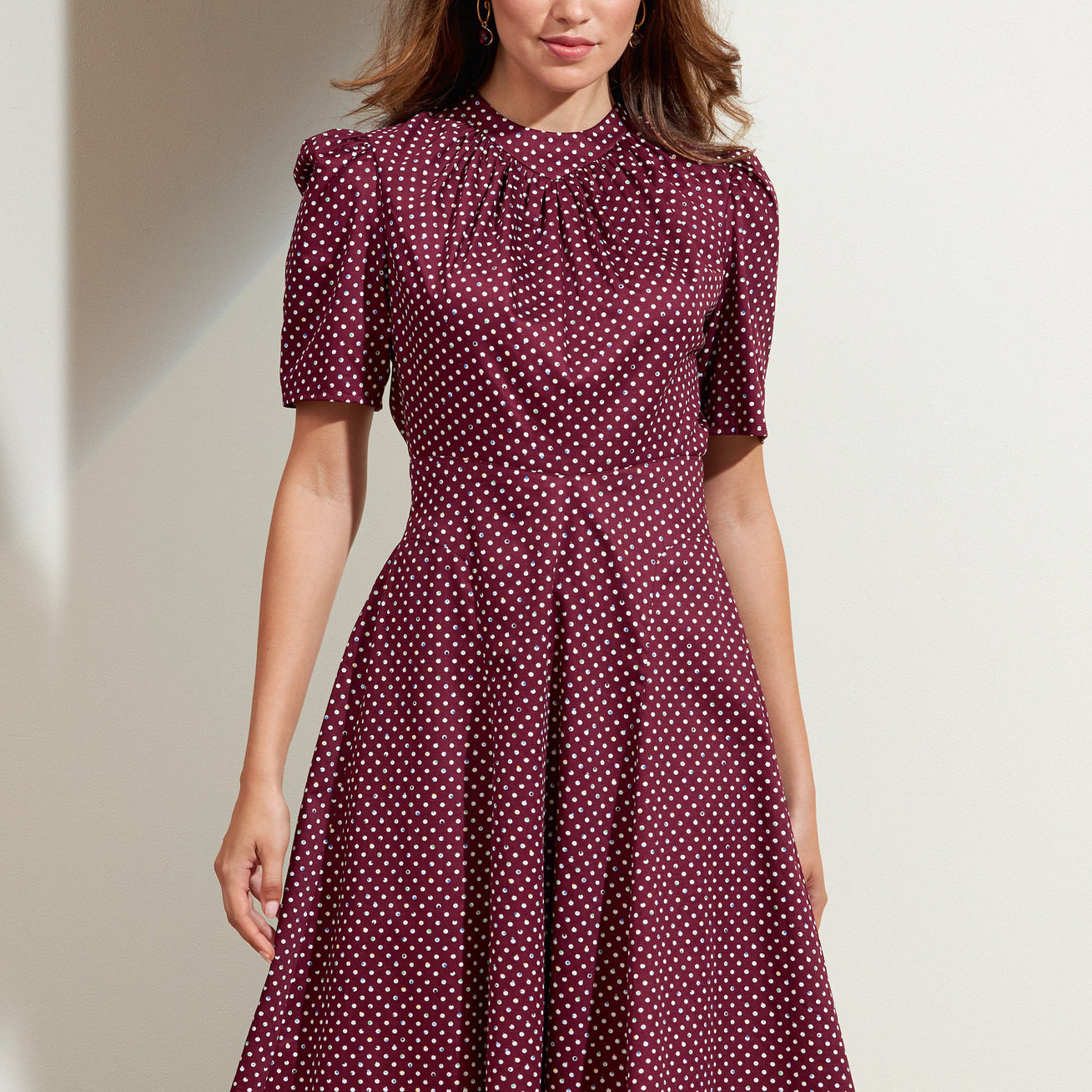 真丝缎面酒红色印花A型连衣裙欧美定制做party tailored dresses