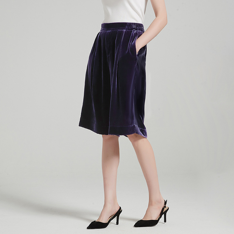 蝶绣新品真丝丝绒简约短裤秋冬加